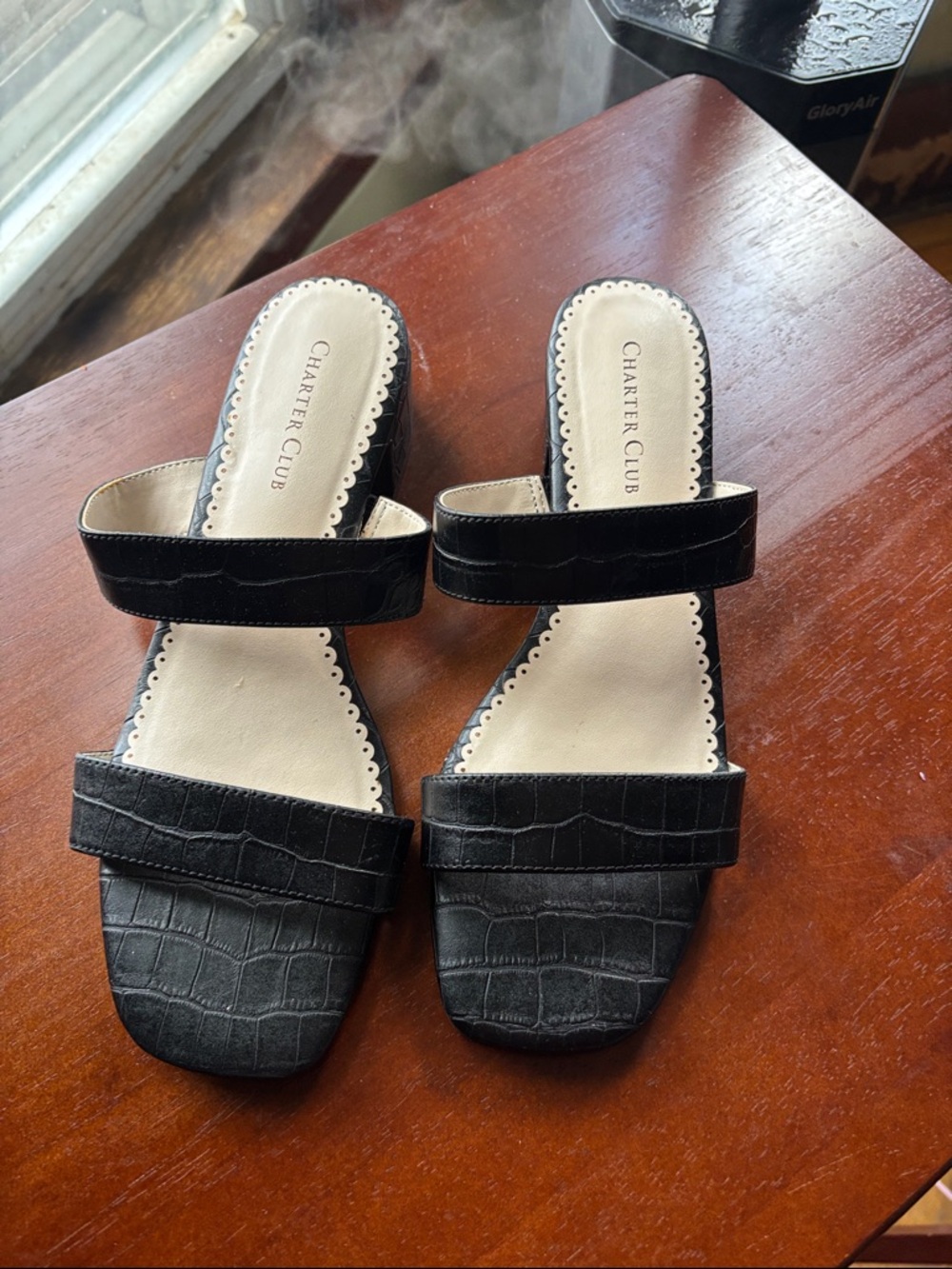 Charter Club Black Croc-Embossed Slide Mules